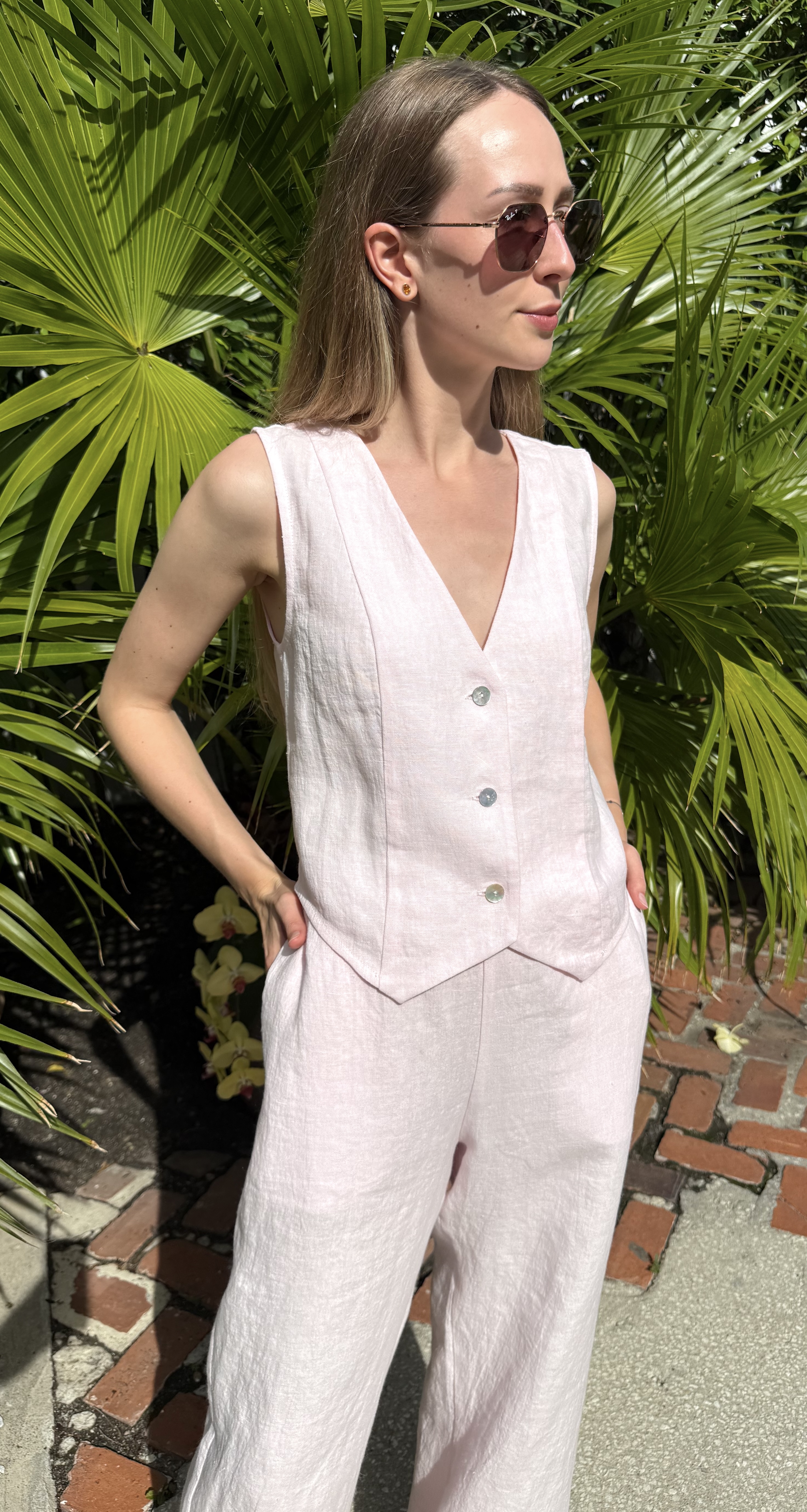 Pants on-model in palm setting