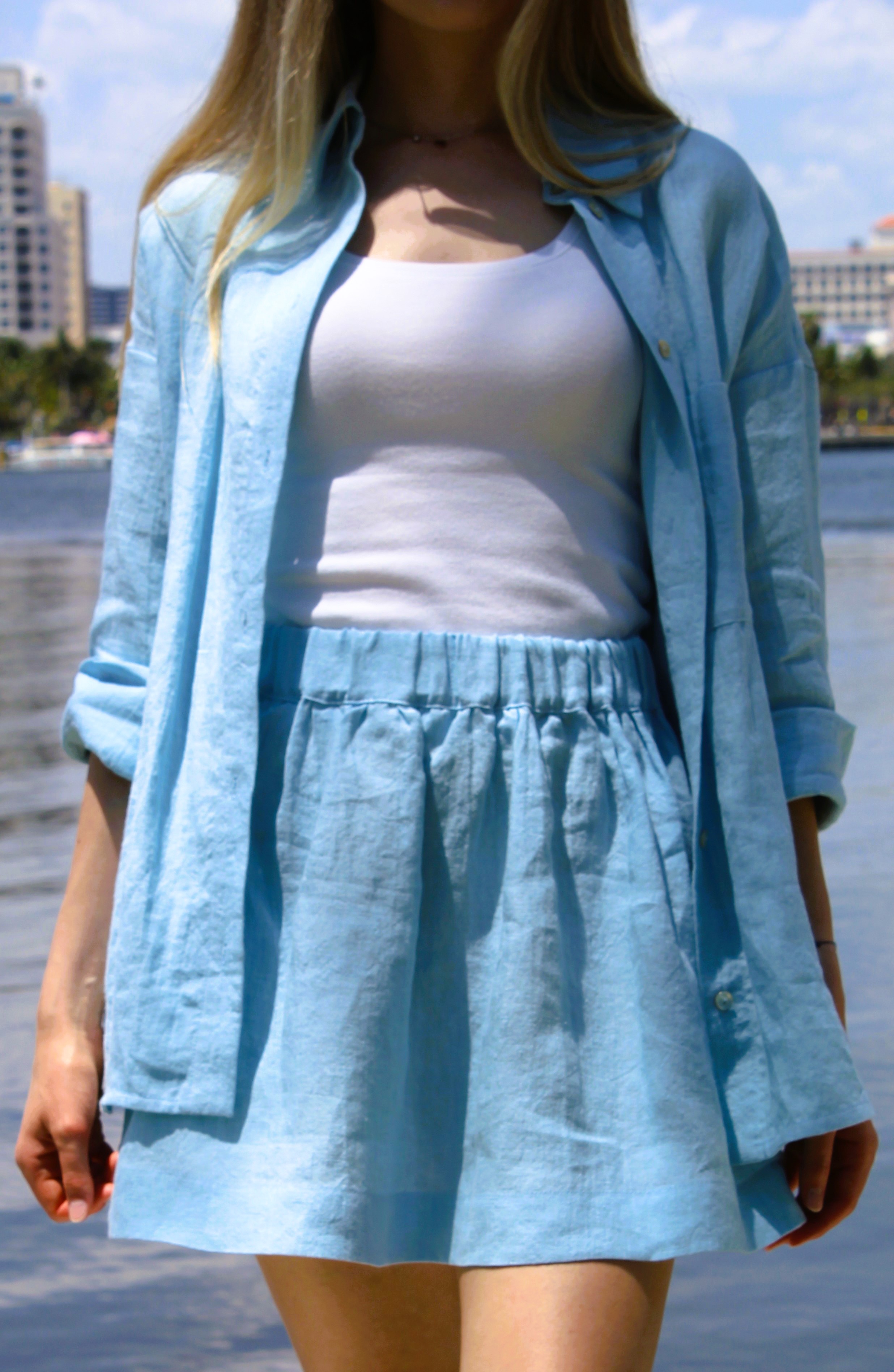 Portofino Shirt — worn open by the waterfront