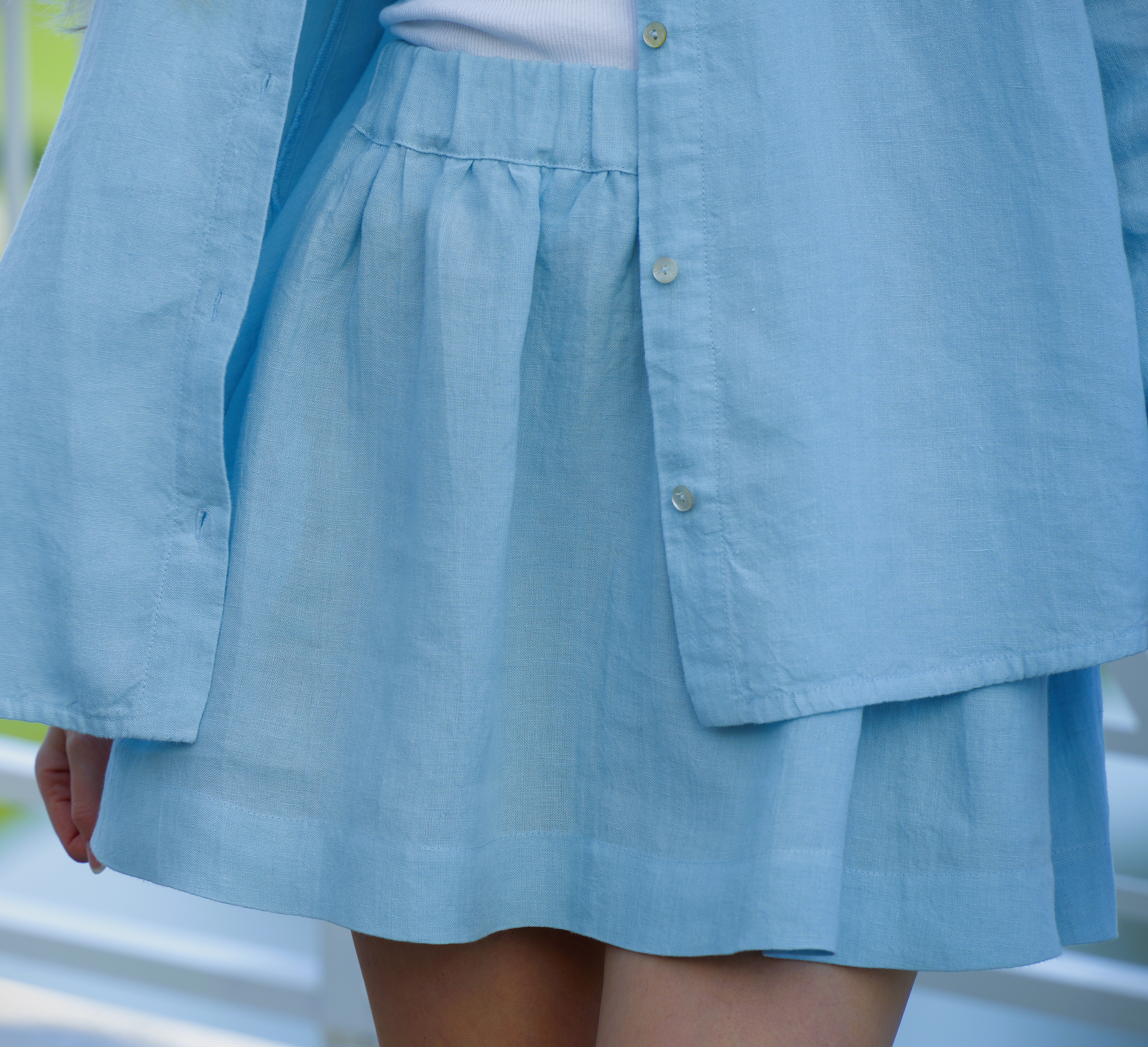 Sorrento Skirt — styled with linen shirt